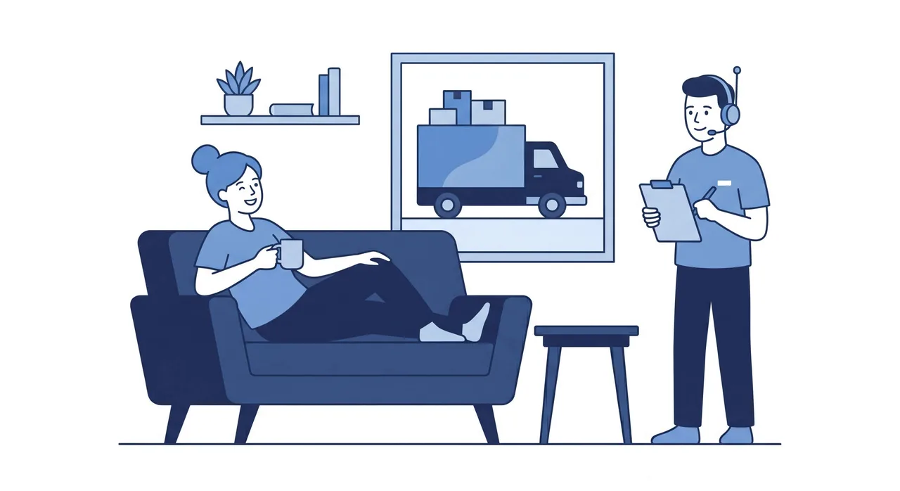 Person relaxing on couch while concierge handles the move