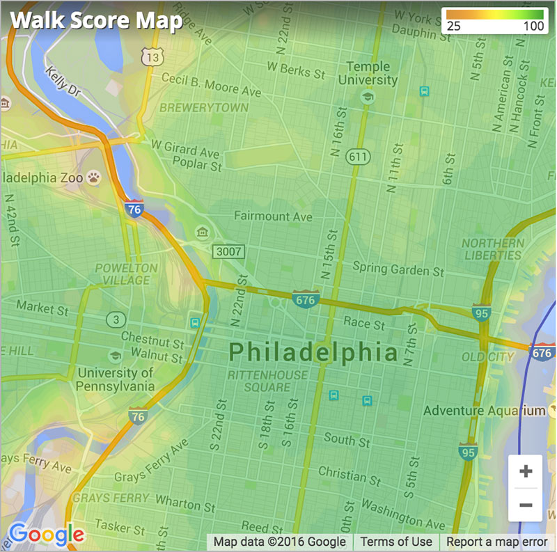 philadelphia walk score map