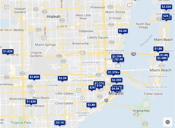 Miami, FL Trulia Rental Price Map 2021