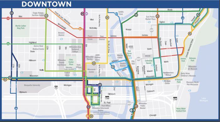 Milwaukee, WI Transit Routes Downtown Milwaukee 2021