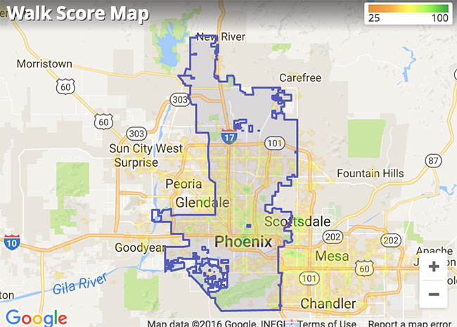 Phoenix, AZ Walk Score Map