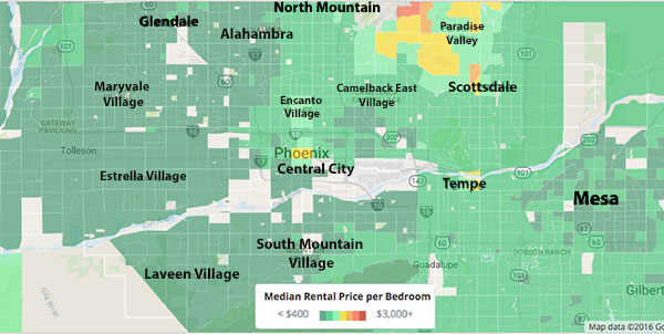 phoenix neighborhood map rental cost