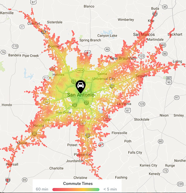 San Antonio, TX Commute Map