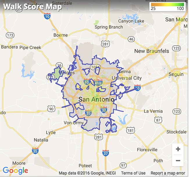 San Antonio, TX Walk Score Map