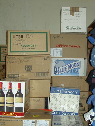 liquor store boxes stacked