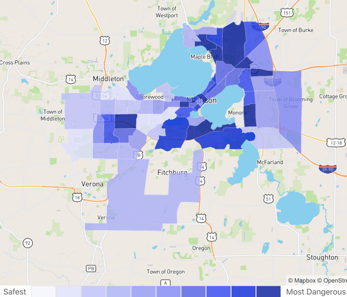 Madison, WI NeighborhoodScout Crime Rate 2021