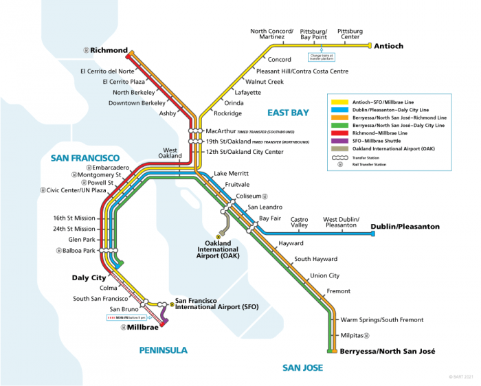 Concord CA BART Weekday Service Map 2021