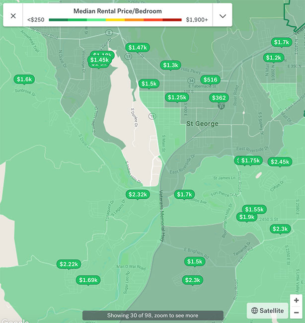 St George Apartment Rental Map 2018