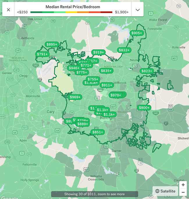 Raleigh Apartment Rental Map 2018