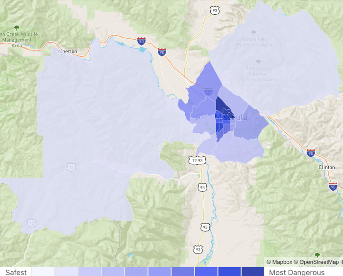 Missoula, MT Neighborhoodscout crime map 2022