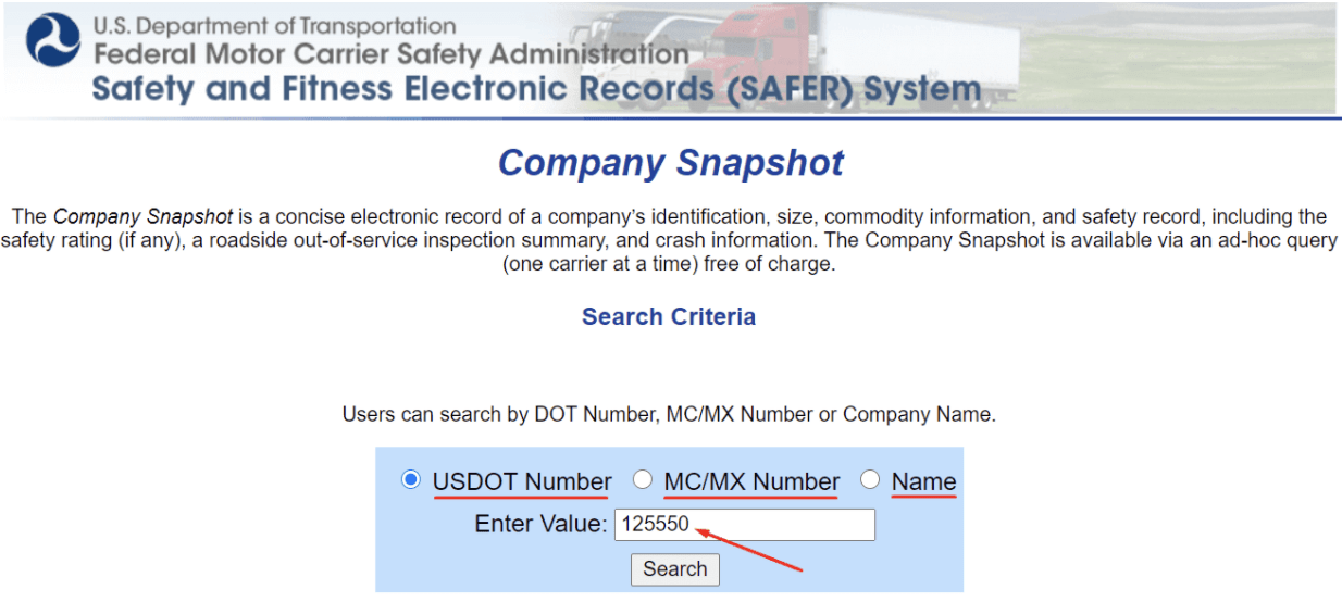 USDOT number lookup: company snapshot