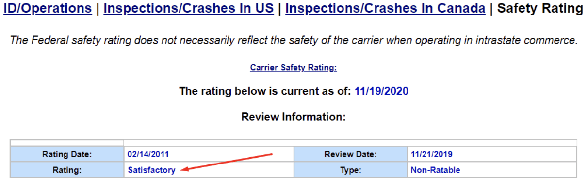 USDOT number lookup: safety rating