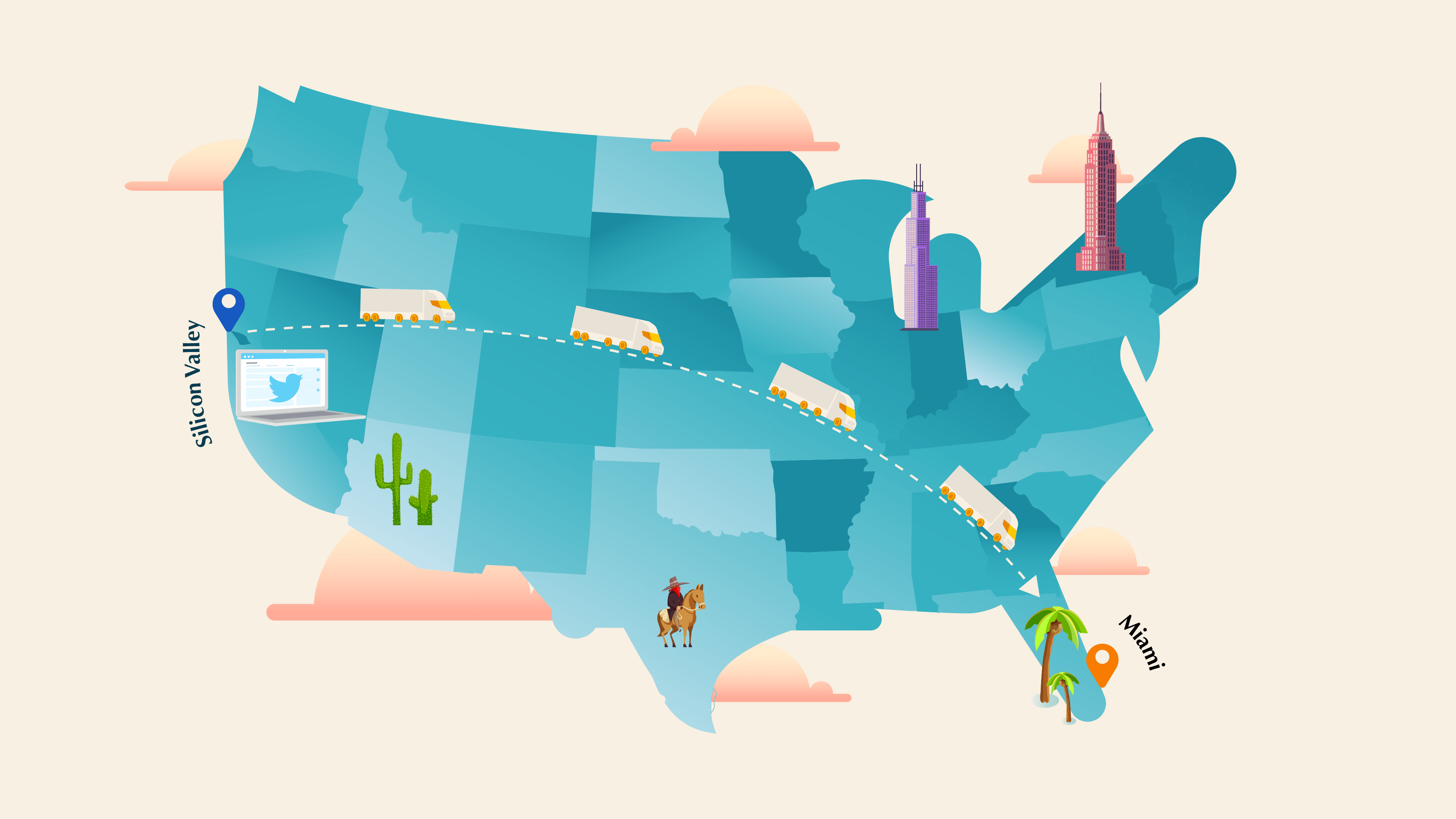 moveBuddha - silicon valley to miami map