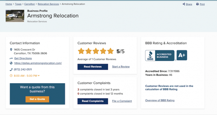 armstrong relocations bbb