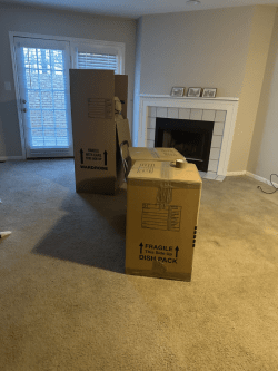 moving boxes in living room