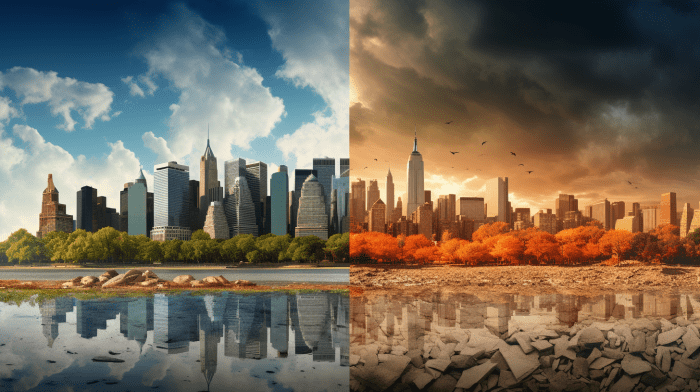 surrealist collage of fastest warming cities