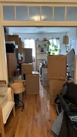 Moving boxes inn doorway