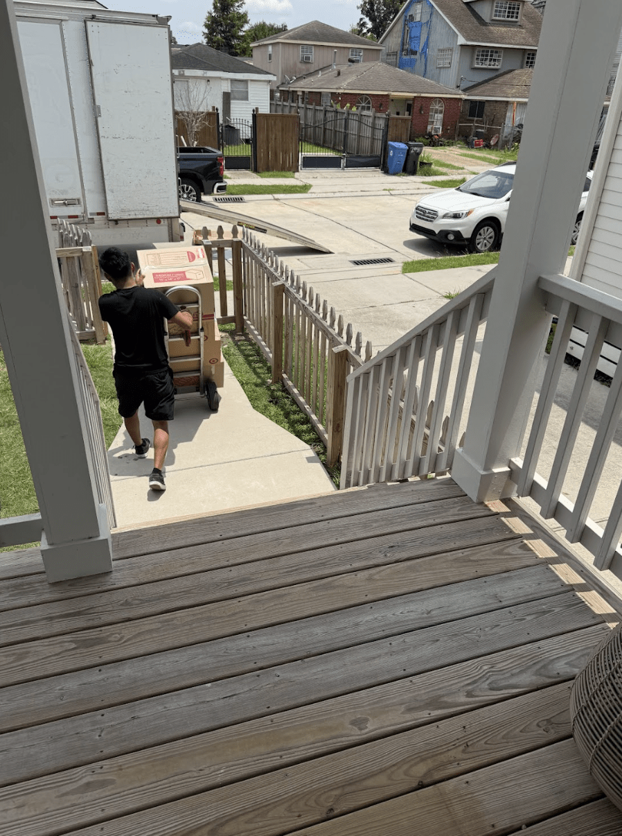 Cameron’s items delivered and set up in his new home in Arlington, Texas, by the Solomon & Sons delivery crew